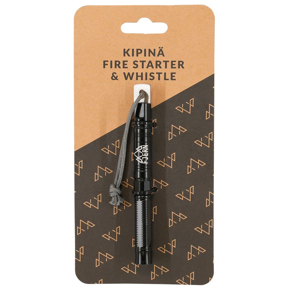 Fjern - Kipinä Fire Starter & Whistle (Black/Silver) | Stay prepared on your mountain adventures with our versatile 2-in-1 Pocket Fire Starter Tool