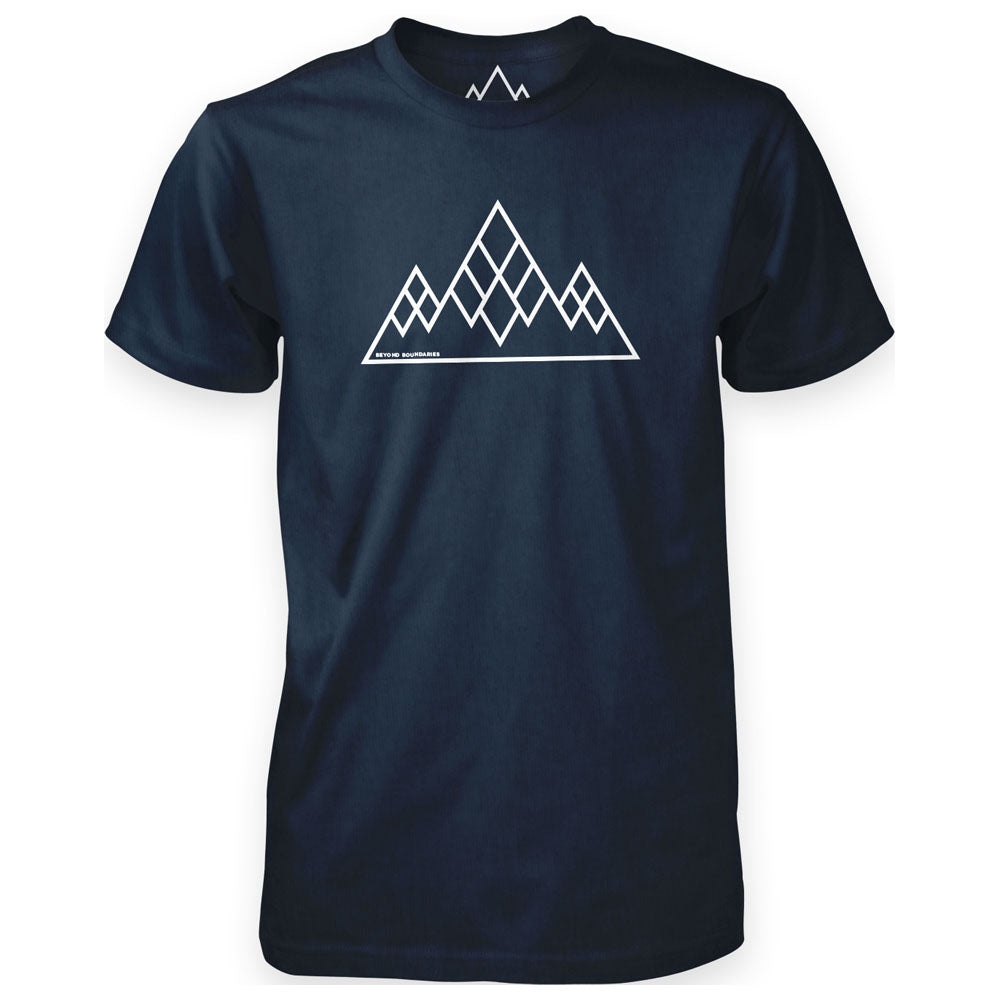 Fjern - Mens 3 Peaks T-Shirt (Navy Marl) | Sustainable style in our casual branded tee, crafted from reclaimed materials to take you Beyond Boundaries
