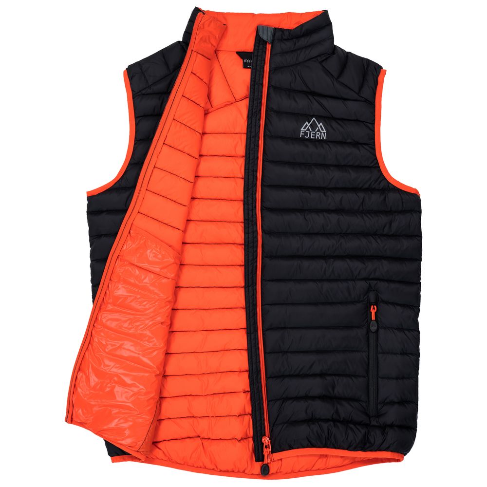 Fjern - Mens Aktiv Down Gilet (Black/Orange) | Gear up your alpine performance with the Aktiv Gilet, a versatile and lightweight insulated layer that offers core warmth without the bulk
