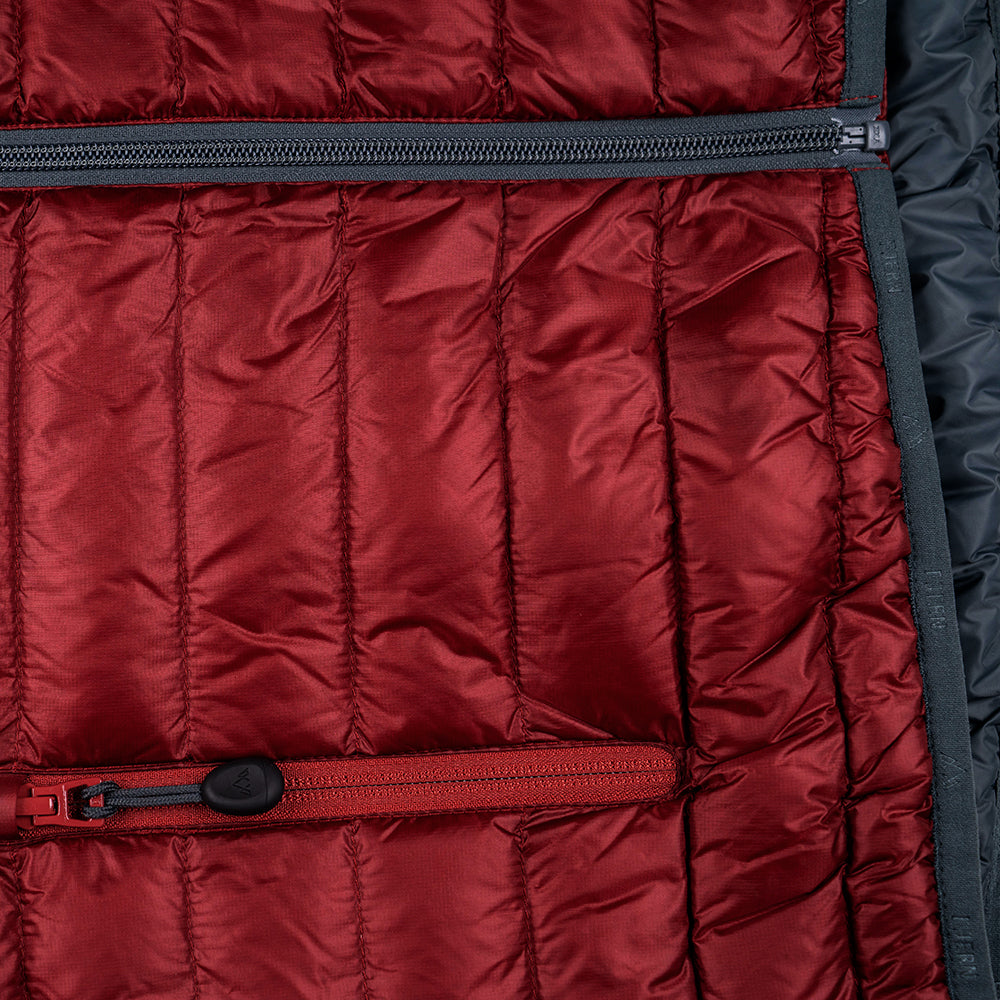 Fjern - Mens Aktiv Down Gilet (Rust/Charcoal) | Gear up your alpine performance with the Aktiv Gilet, a versatile and lightweight insulated layer that offers core warmth without the bulk