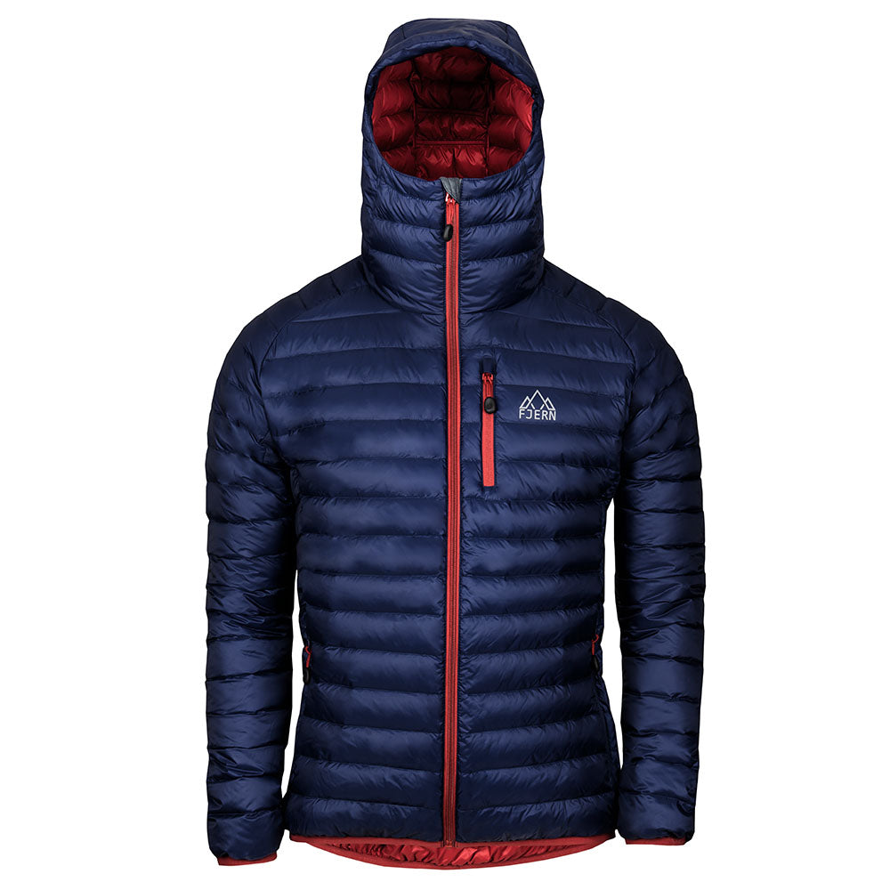 Fjern - Mens Aktiv Down Hooded Jacket (Navy/Rust) | Venture further with the Aktiv, a versatile and lightweight insulated layer that offers exceptional warmth in a compact package