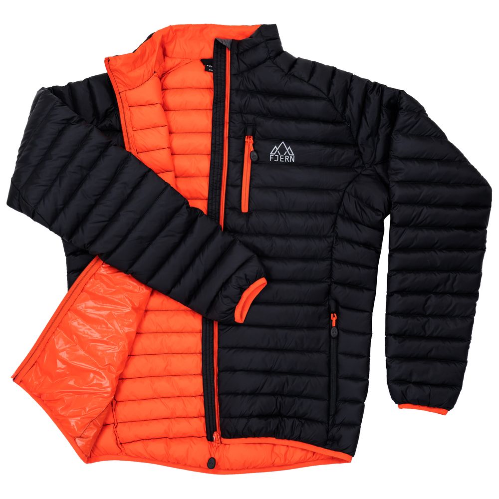 Fjern - Mens Aktiv Down Hoodless Jacket (Black/Orange) | Venture further with the Aktiv, a versatile and lightweight insulated layer that offers exceptional warmth in a compact package