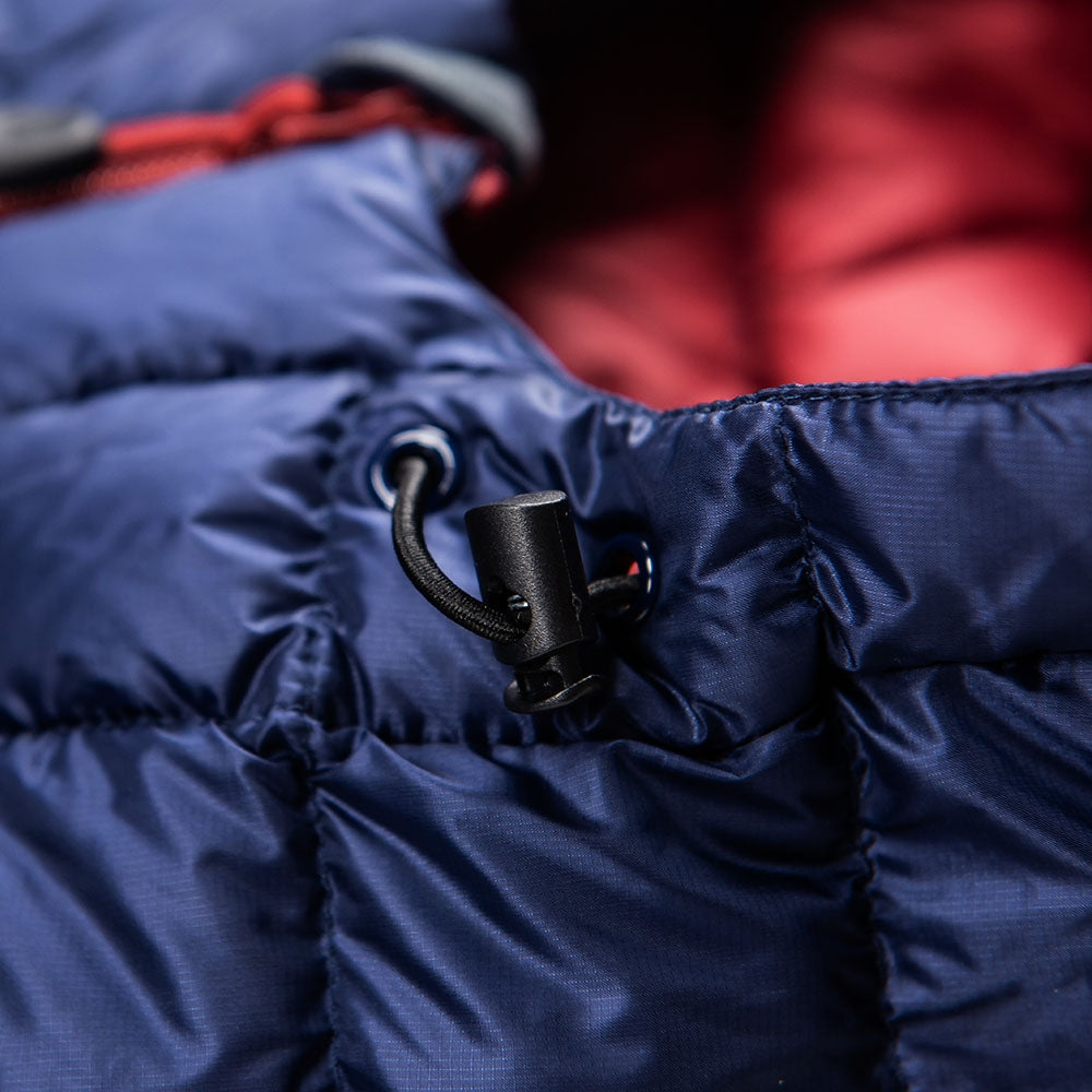 Fjern - Mens Arktis II Down Hooded Jacket (Navy/Rust) | The Arktis II is an incredibly versatile insulated layer that stands strong in brutal conditions