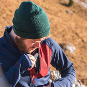 Fjern - Mens Bresprekk Half Zip Grid Fleece (Navy/Rust) | Designed to meet the demands of ever-changing alpine conditions, the Bresprekk functions as both a winter baselayer and a lightweight midlayer