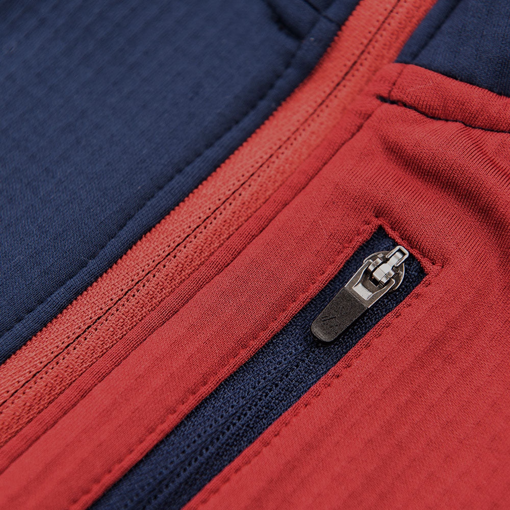 Fjern - Mens Bresprekk Half Zip Grid Fleece (Navy/Rust) | Designed to meet the demands of ever-changing alpine conditions, the Bresprekk functions as both a winter baselayer and a lightweight midlayer