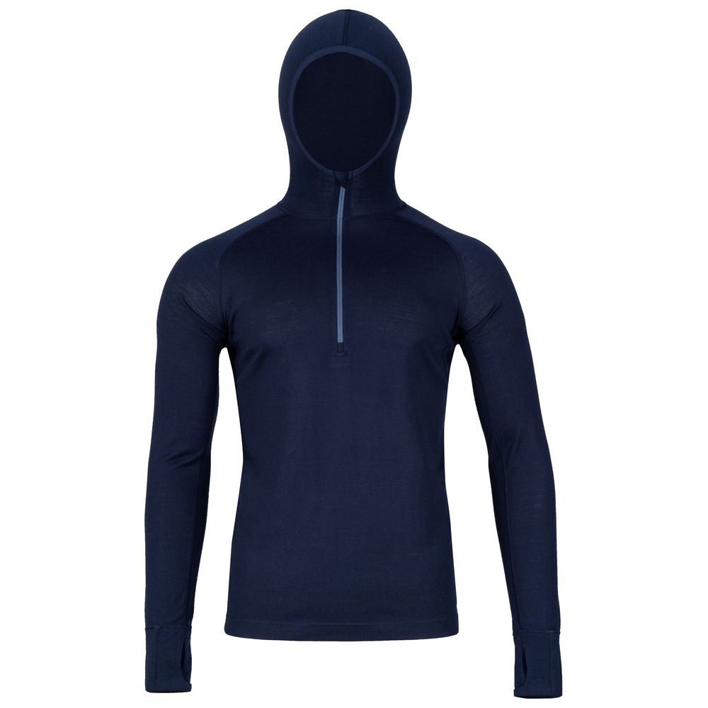 Fjern - Mens Första Merino Blend Long Sleeve Hoodie Baselayer (Navy) | Embark on your next adventure with the Första Hoodie, a lightweight and high-performance technical hoodie