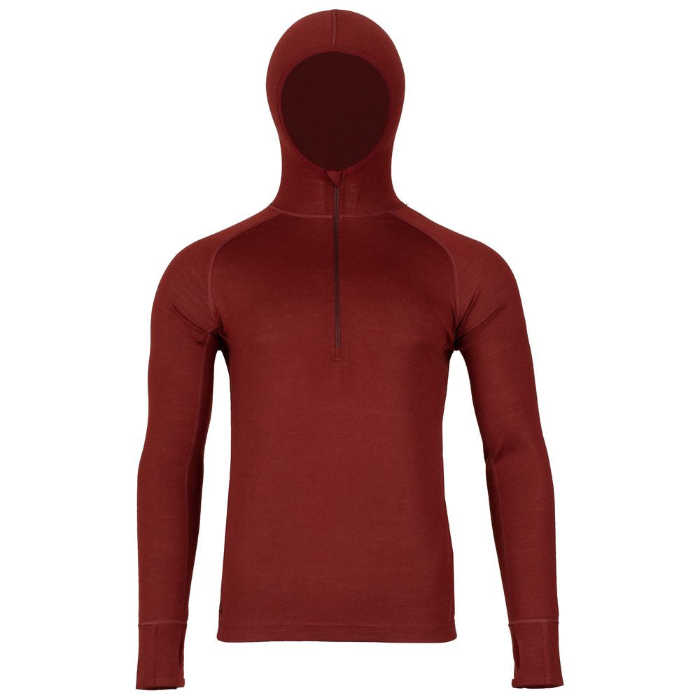 Fjern - Mens Första Merino Blend Long Sleeve Hoodie Baselayer (Rust) | Embark on your next adventure with the Första Hoodie, a lightweight and high-performance technical hoodie