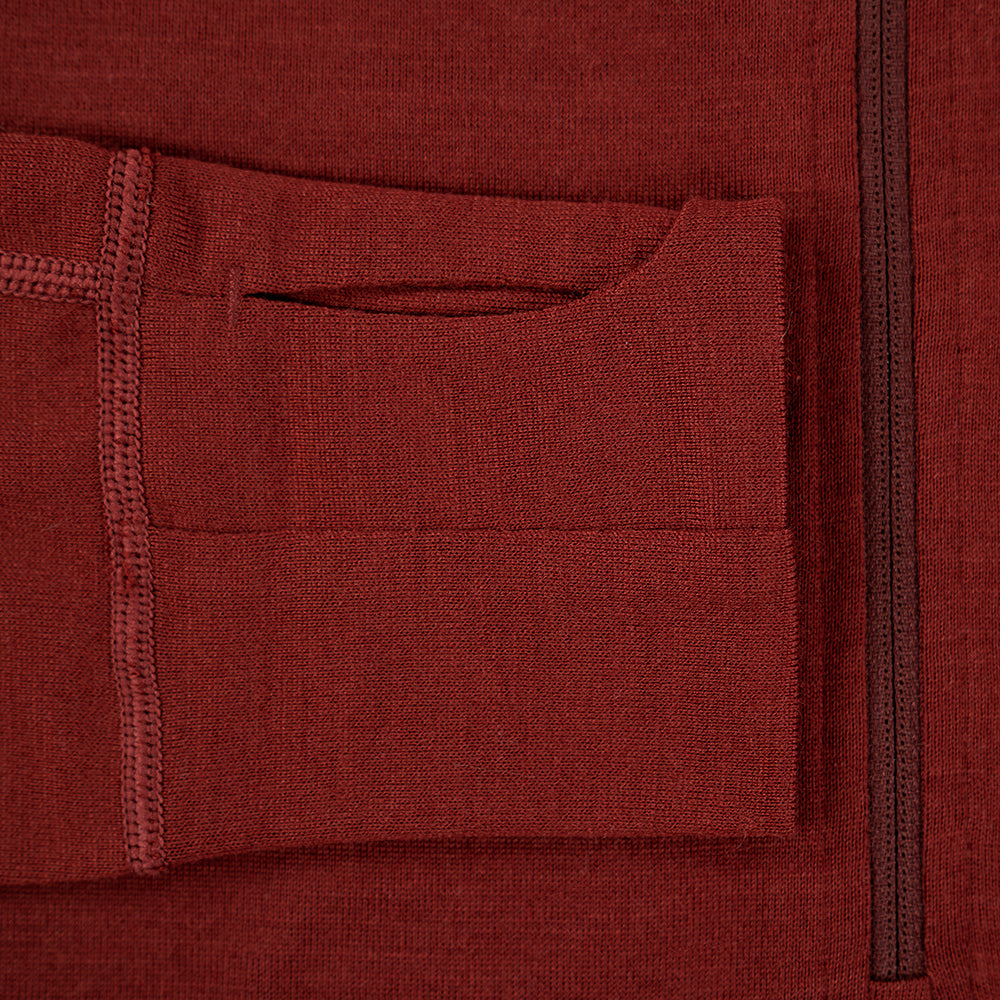 Fjern - Mens Första Merino Blend Long Sleeve Hoodie Baselayer (Rust) | Embark on your next adventure with the Första Hoodie, a lightweight and high-performance technical hoodie