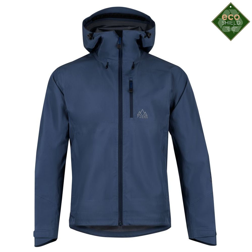 Fjern - Mens Forsvar Eco Waterproof Jacket (Indigo) | A testament to sustainable exploration, the Forsvar integrates planet-conscious waterproofing with a 15k/15k ecoSHIELD® fabric, crafted entirely from recycled polyester