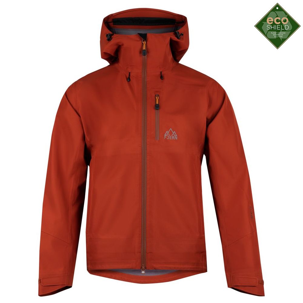 Fjern - Mens Forsvar Eco Waterproof Jacket (Spice) | A testament to sustainable exploration, the Forsvar integrates planet-conscious waterproofing with a 15k/15k ecoSHIELD® fabric, crafted entirely from recycled polyester