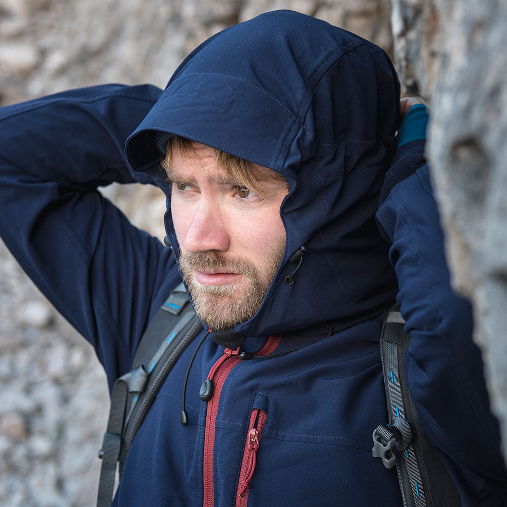 Fjern - Mens Grenser Softshell Jacket (Navy/Rust) | Conquer the mountains with the Grenser softshell, the ultimate jacket for alpine adventures