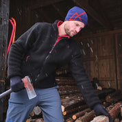 Fjern - Mens Koselig Polartec Fleece Jacket (Black/Rust) | Stay warm and cosy on your alpine adventures with our mid-layer Polartec fleece