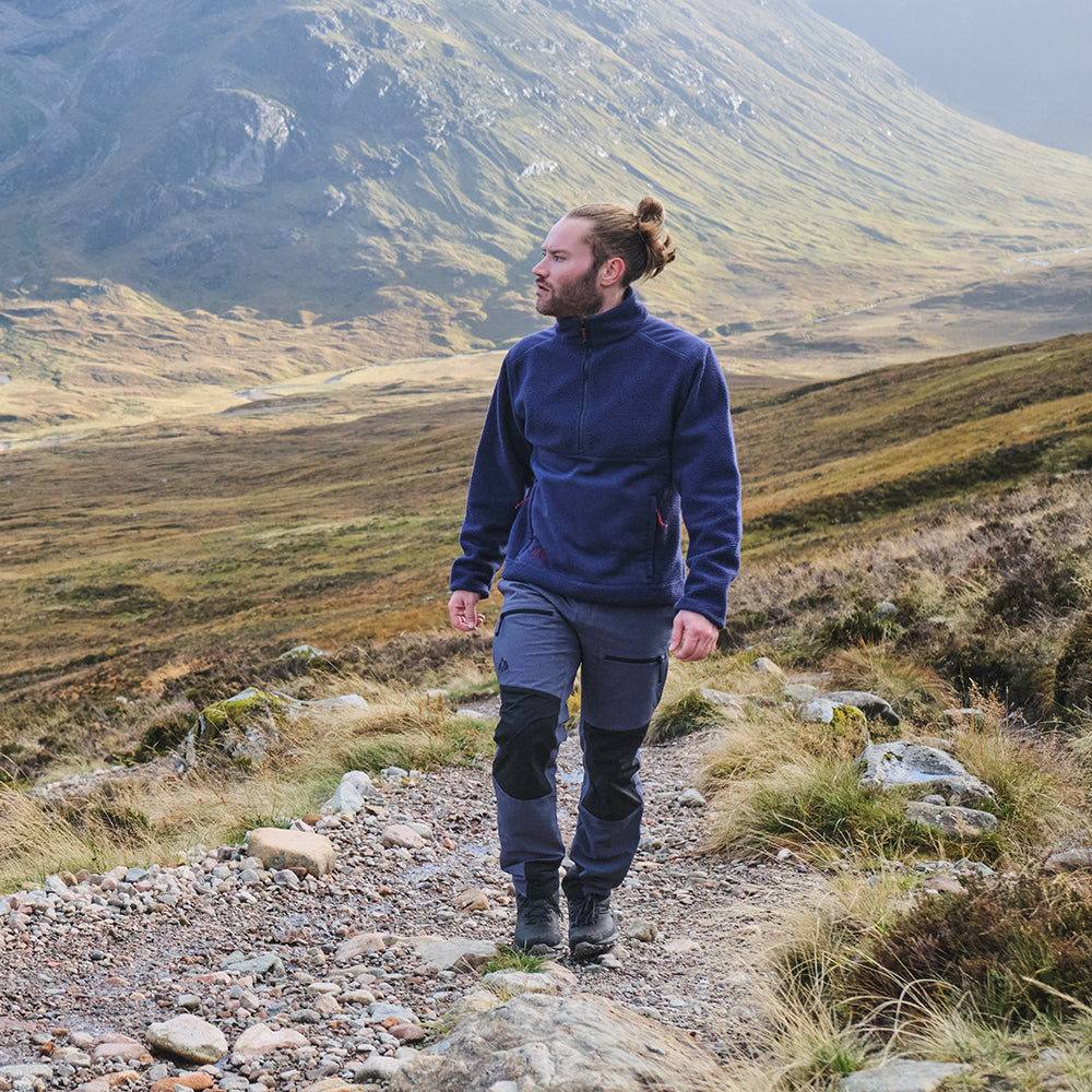 Fjern - Mens Mysig Eco Half Zip Fleece (Navy/Rust) | The Mysig Eco Fleece is your essential mid-layer for every outdoor adventure