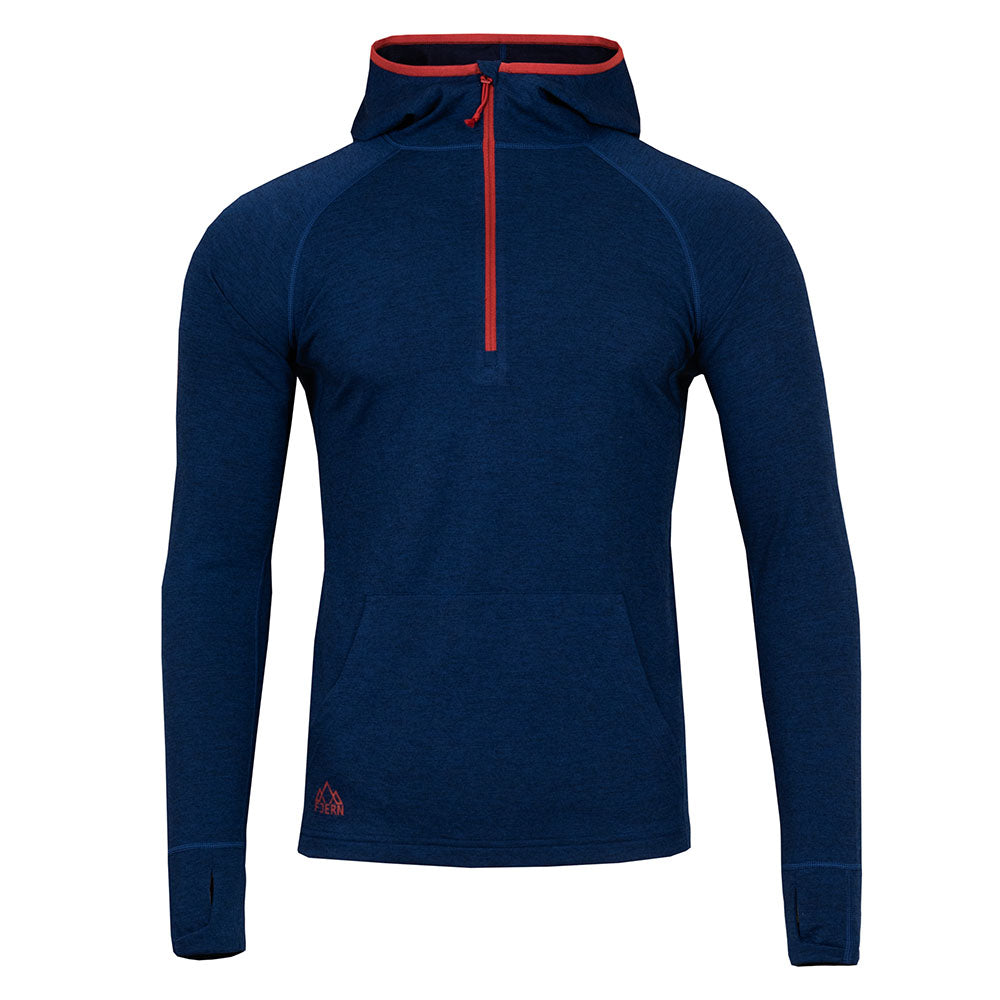 Fjern - Mens Terreng Merino Blend Half Zip Hoodie (Navy) | Embark on your next alpine adventure with a light-weight, technical hoodie designed for performance