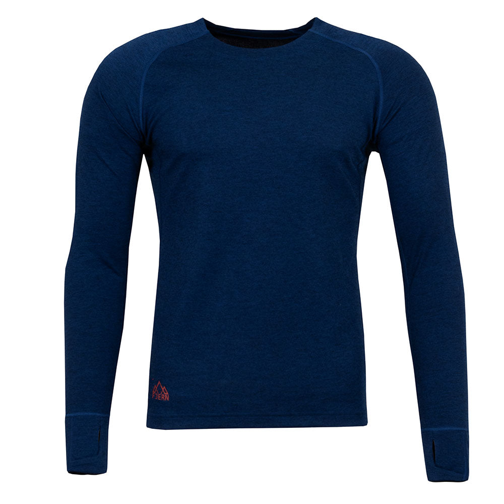 Fjern - Mens Terreng Merino Blend Long Sleeve Base Layer (Navy) | Scale new heights with our lightweight technical crew, built for alpine adventures