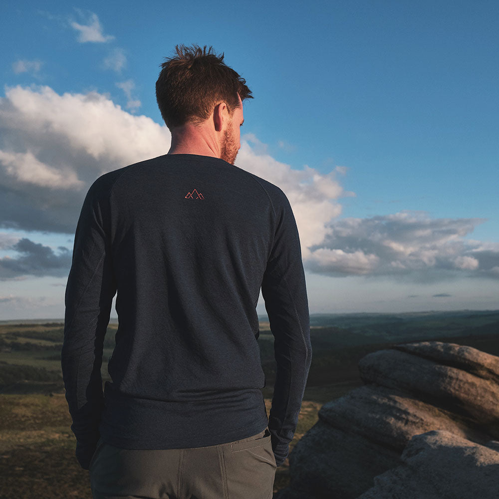 Fjern - Mens Terreng Merino Blend Long Sleeve Base Layer (Navy) | Scale new heights with our lightweight technical crew, built for alpine adventures