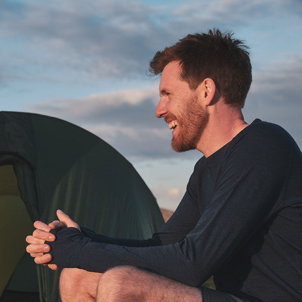 Fjern - Mens Terreng Merino Blend Long Sleeve Base Layer (Navy) | Scale new heights with our lightweight technical crew, built for alpine adventures
