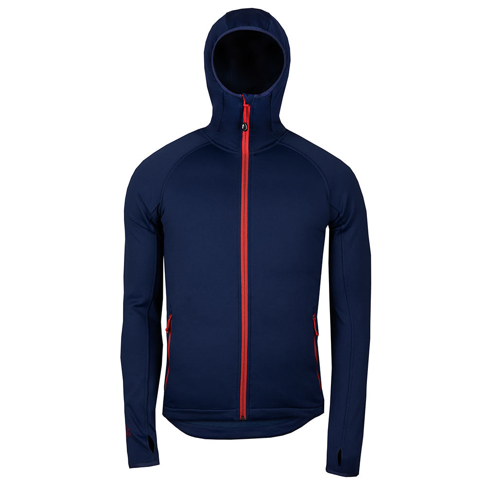 Fjern - Mens Vandring Stretch Fleece Jacket (Navy/Rust) | The Vandring is a mid-weight technical fleece hoodie designed for warmth, flexibility, and performance