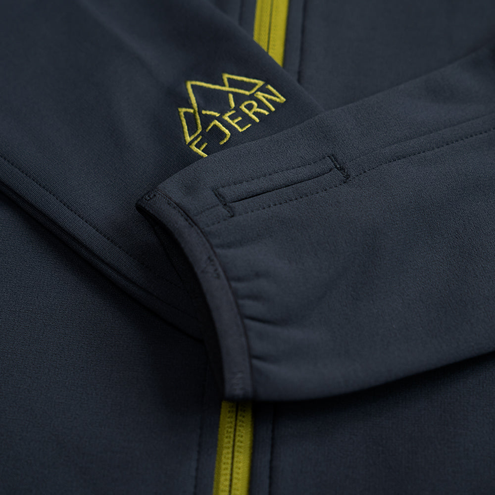 Fjern - Mens Vandring Stretch Fleece Jacket (Storm Grey/Lime) | The Vandring is a mid-weight technical fleece hoodie designed for warmth, flexibility, and performance