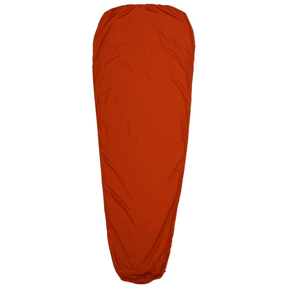 Fjern - Slumra Sleeping Bag Liner (Burnt Orange) | Made from 100% recycled polyester, this versatile liner boosts your sleeping bag's warmth in cool conditions and serves as a standalone bag for warm-weather camping or hostel stays
