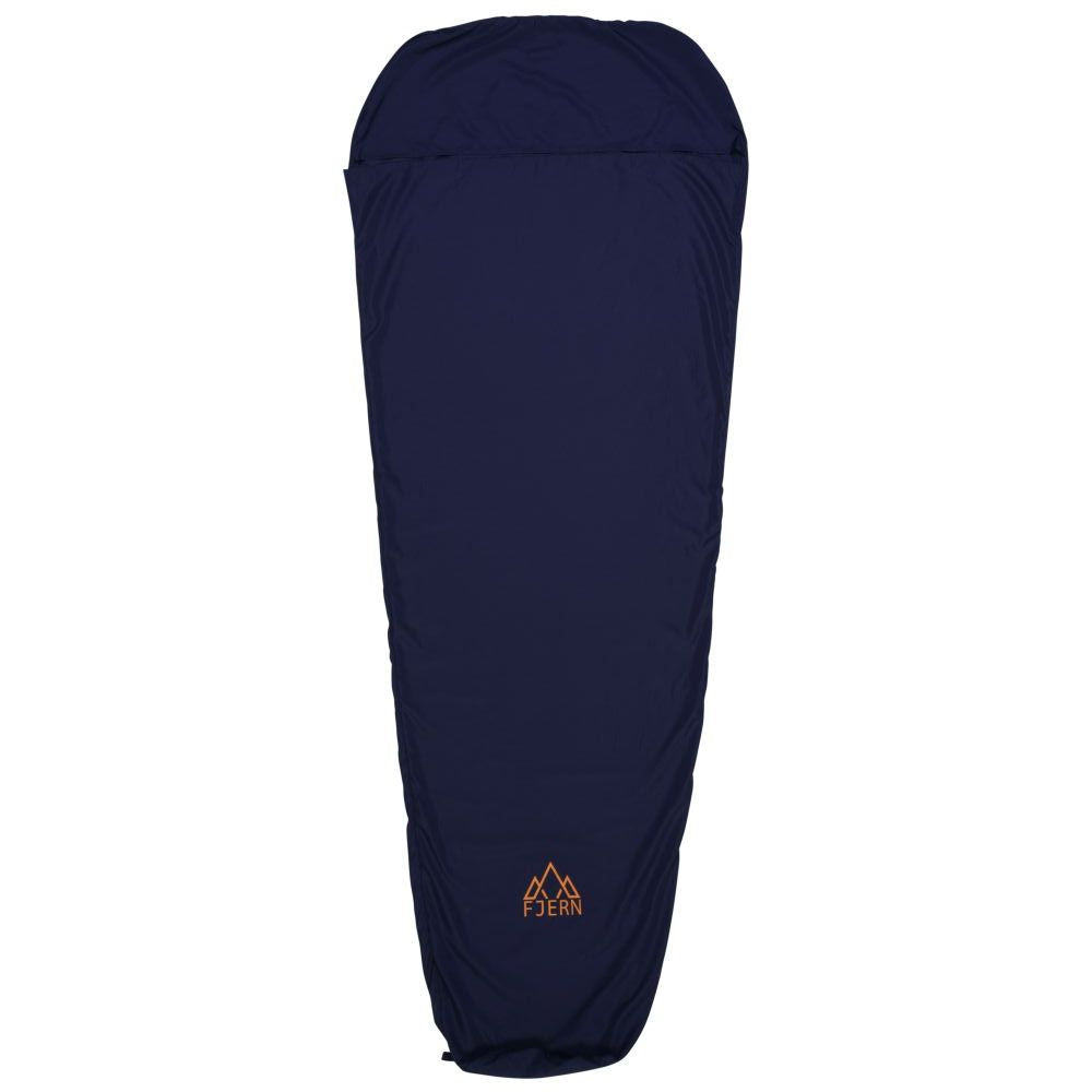 Fjern - Slumra Sleeping Bag Liner (Navy) | Made from 100% recycled polyester, this versatile liner boosts your sleeping bag's warmth in cool conditions and serves as a standalone bag for warm-weather camping or hostel stays