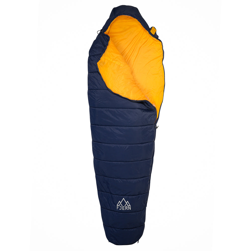 Fjern - Snarka 150 Sleeping Bag (Navy/Sunshine) | The Snarka 150 is a 2-season synthetic sleeping bag designed for the eco-adventurer