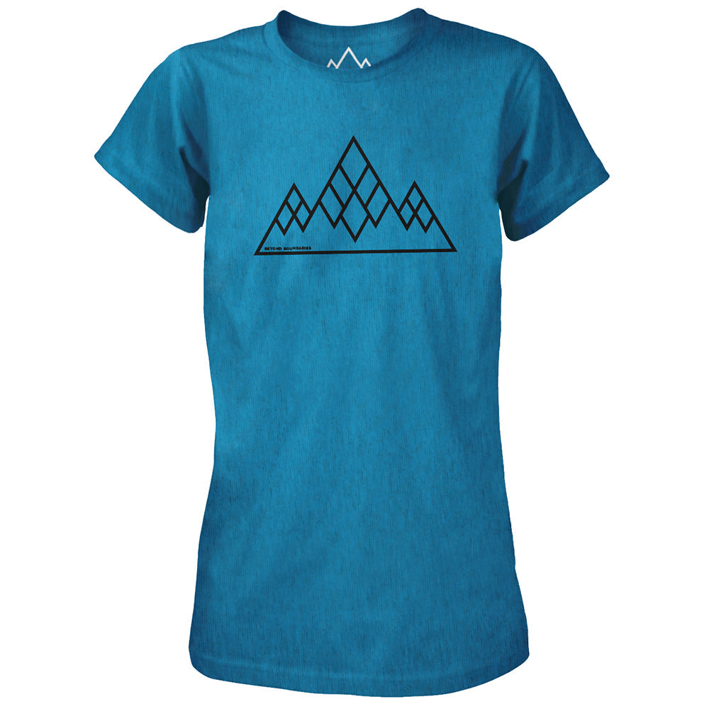 Fjern - Womens 3 Peaks T-Shirt (Blue Marl) | Sustainable style in our casual branded tee, crafted from reclaimed materials to take you Beyond Boundaries