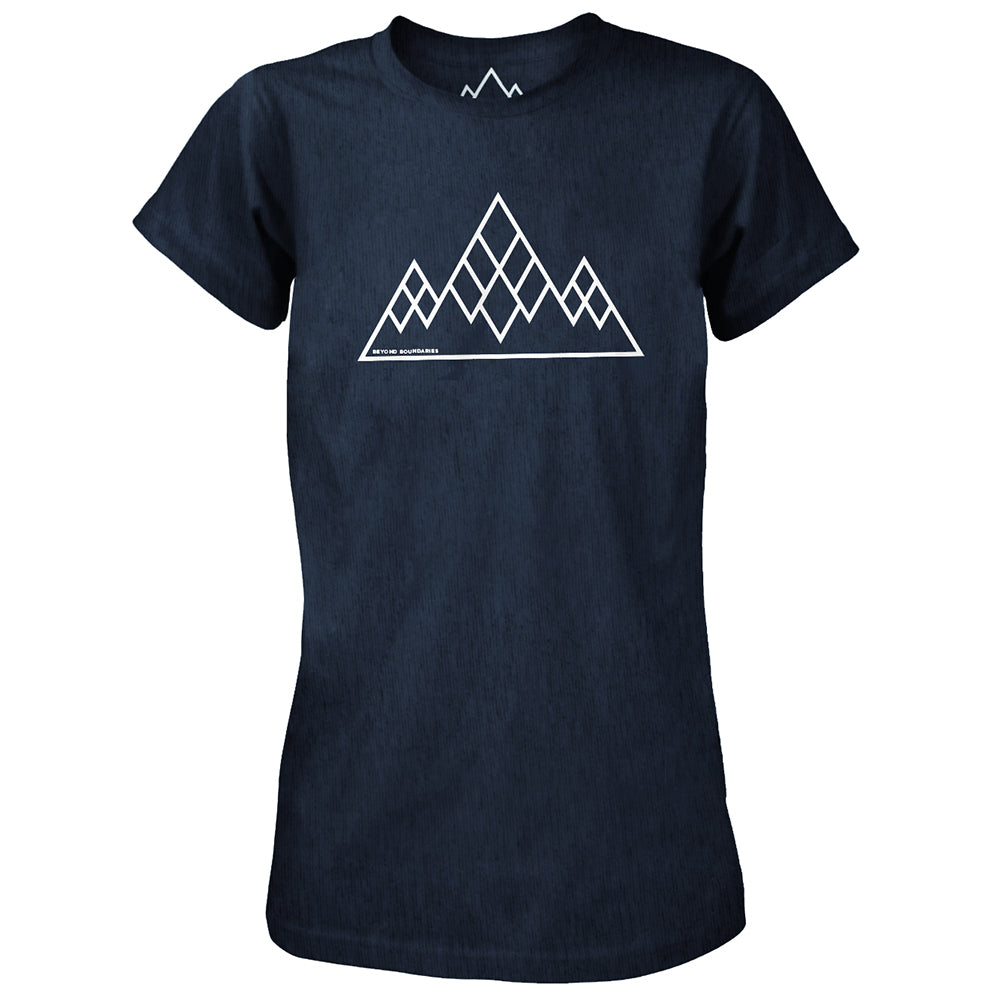 Fjern - Womens 3 Peaks T-Shirt (Navy Marl) | Sustainable style in our casual branded tee, crafted from reclaimed materials to take you Beyond Boundaries