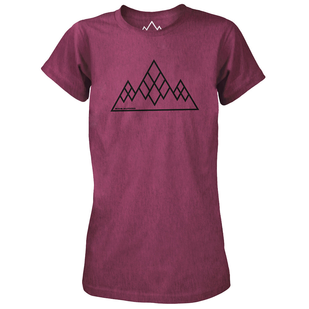 Fjern - Womens 3 Peaks T-Shirt (Plum Marl) | Sustainable style in our casual branded tee, crafted from reclaimed materials to take you Beyond Boundaries
