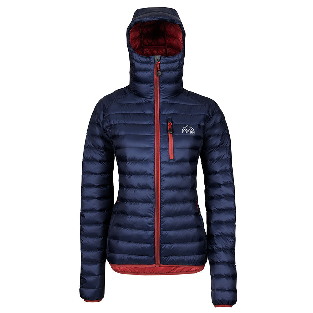 Fjern - Womens Aktiv Down Hooded Jacket (Navy/Rust) | Venture further with the Aktiv, a versatile and lightweight insulated layer that offers exceptional warmth in a compact package
