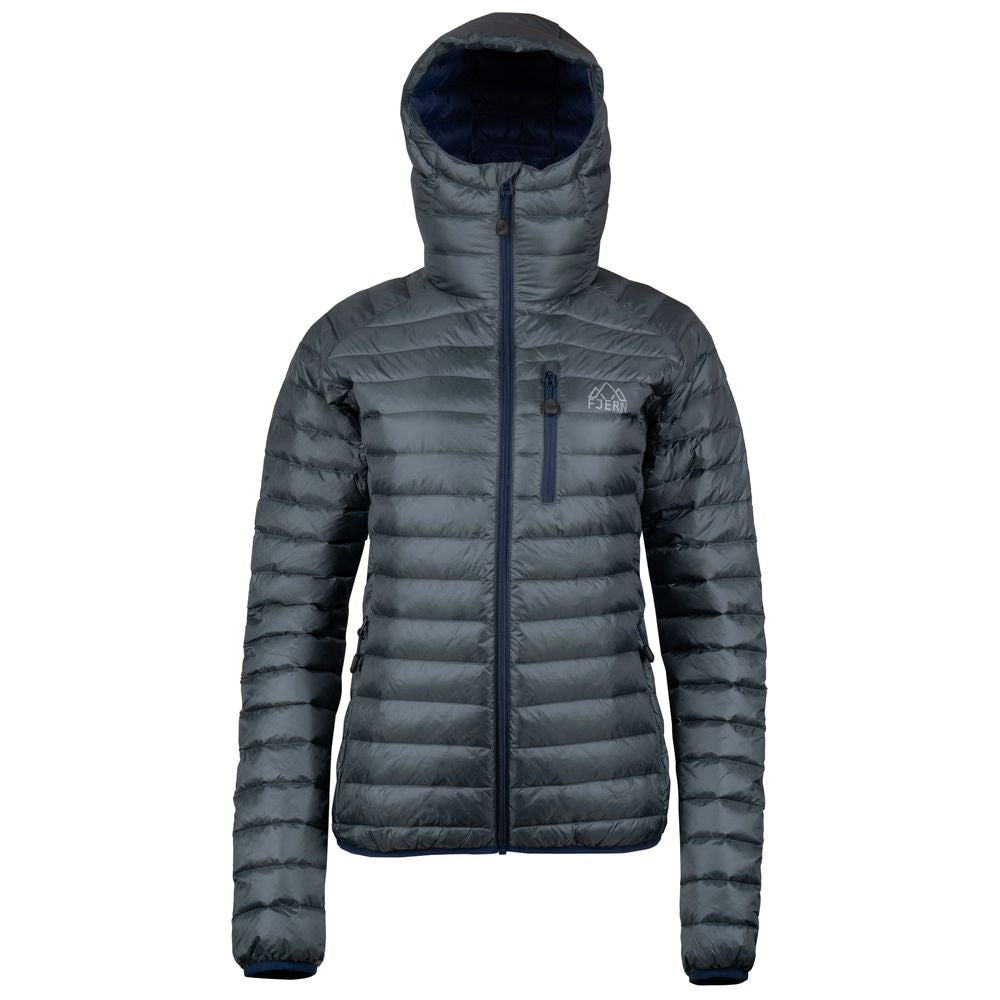 Fjern - Womens Aktiv Down Hooded Jacket (Charcoal/Navy) | Venture further with the Aktiv, a versatile and lightweight insulated layer that offers exceptional warmth in a compact package
