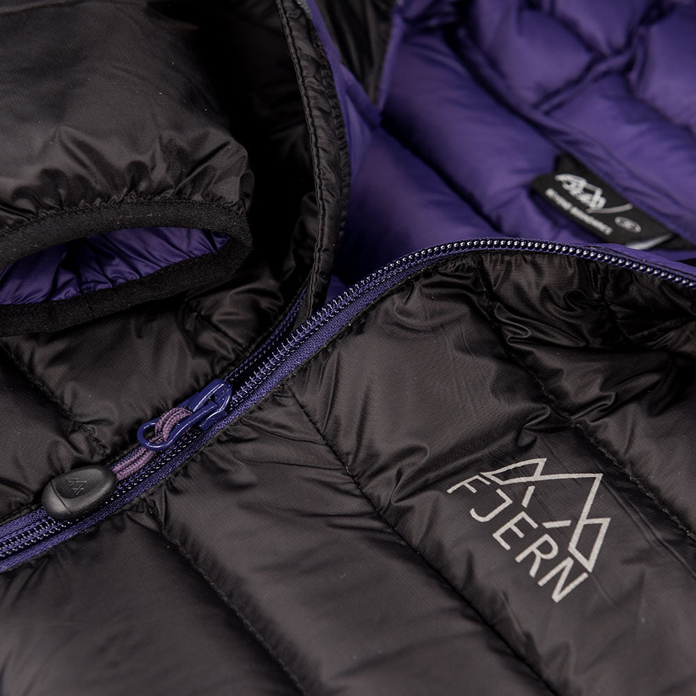 Fjern - Womens Arktis Down Hooded Jacket (Black/Purple) | The Arktis is an incredibly versatile insulated layer that stands strong in brutal conditions