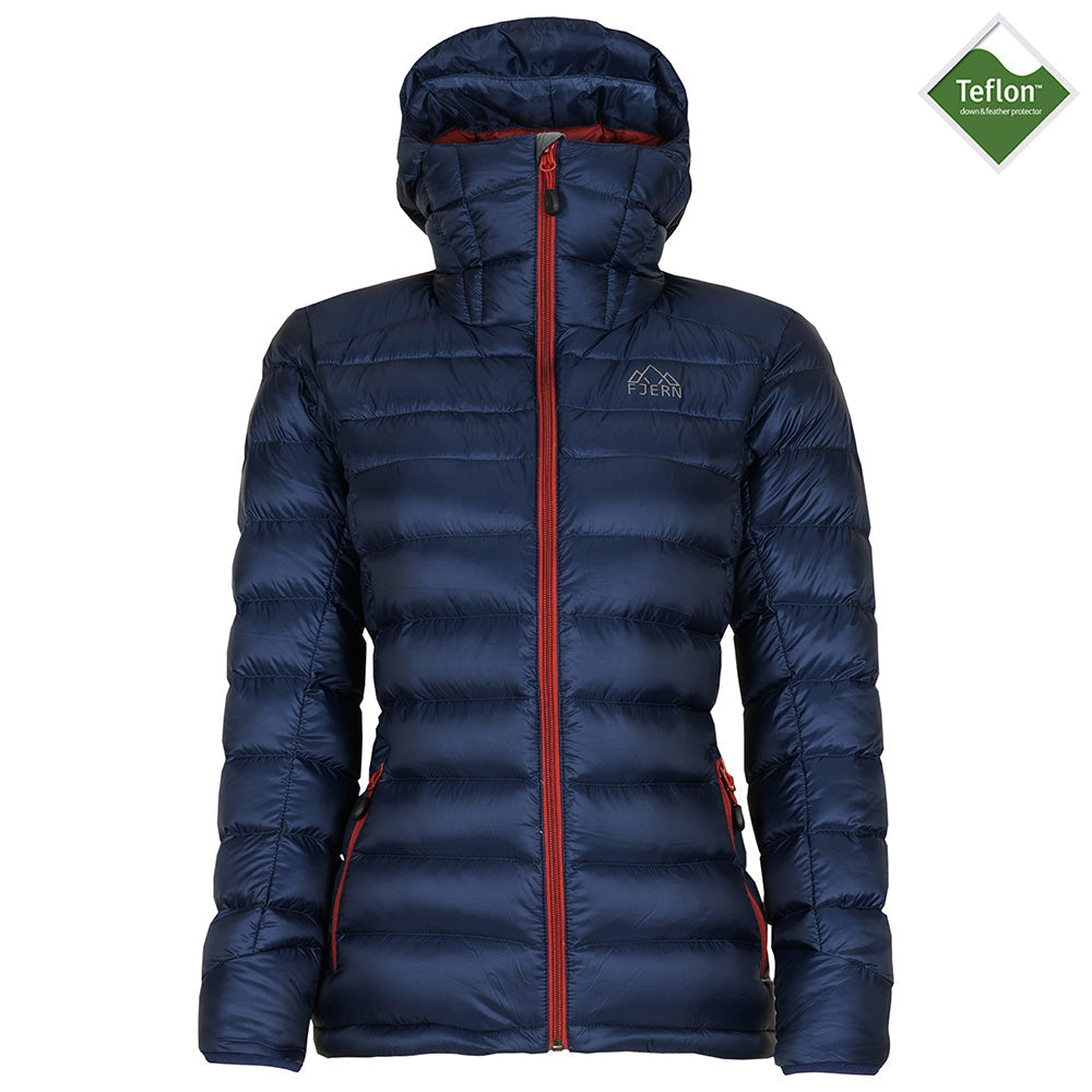 Fjern - Womens Arktis Down Hooded Jacket (Navy/Rust) | The Arktis is an incredibly versatile insulated layer that stands strong in brutal conditions