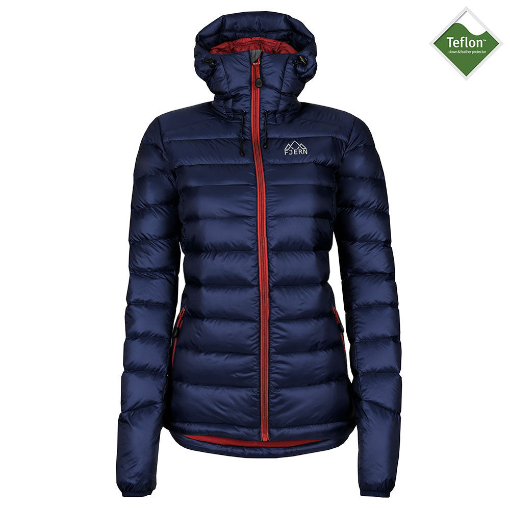 Fjern - Womens Arktis II Down Hooded Jacket (Navy/Rust) | The Arktis II is an incredibly versatile insulated layer that stands strong in brutal conditions