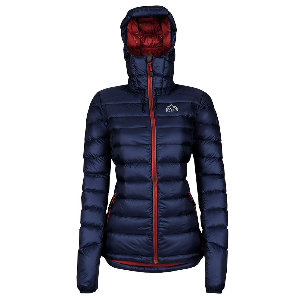 Fjern - Womens Arktis II Down Hooded Jacket (Navy/Rust) | The Arktis II is an incredibly versatile insulated layer that stands strong in brutal conditions