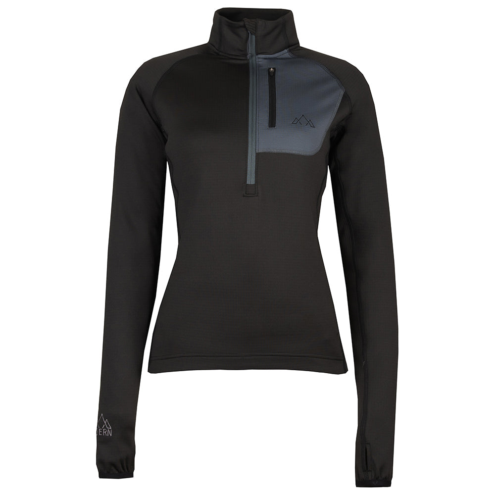 Fjern - Womens Bresprekk Half Zip Grid Fleece (Black/Charcoal) | Designed to meet the demands of ever-changing alpine conditions, the Bresprekk functions as both a winter baselayer and a lightweight midlayer
