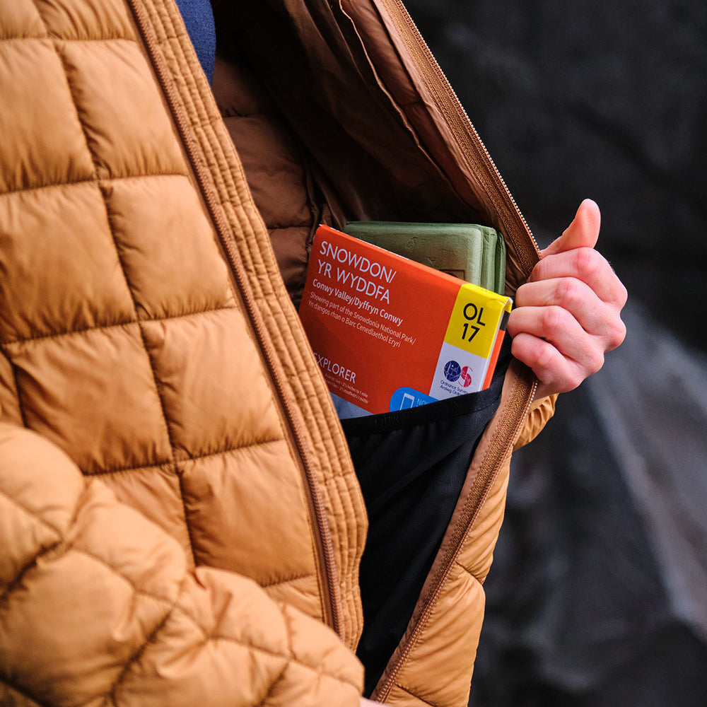 Fjern - Womens Eldur Eco Insulated Jacket (Mustard) | The Eldur Jacket is your essential lightweight, warm, and sustainable choice for outdoor adventures