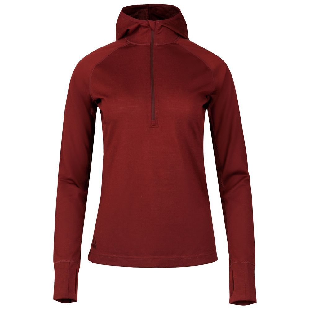 Fjern - Womens Första Merino Blend Long Sleeve Hoodie Baselayer (Rust) | Embark on your next adventure with the Första Hoodie, a lightweight and high-performance technical hoodie