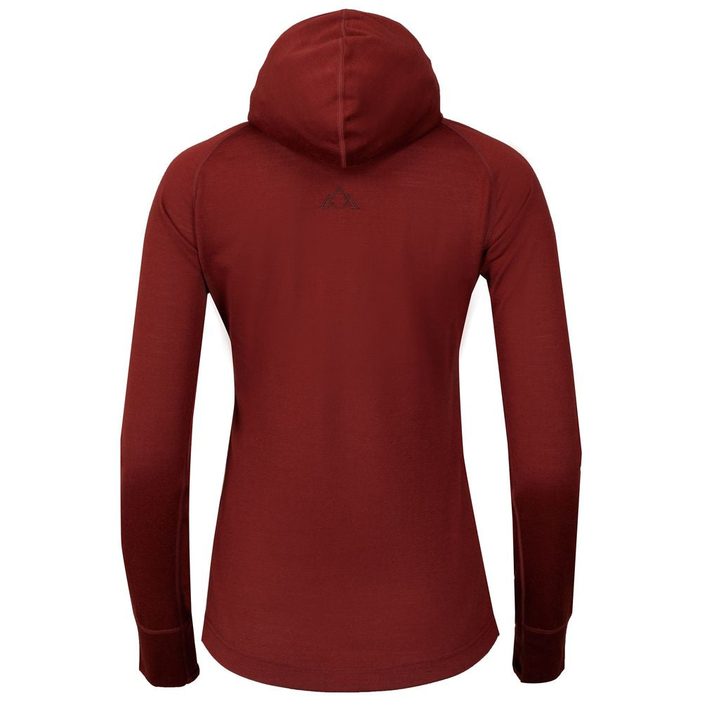 Fjern - Womens Första Merino Blend Long Sleeve Hoodie Baselayer (Rust) | Embark on your next adventure with the Första Hoodie, a lightweight and high-performance technical hoodie