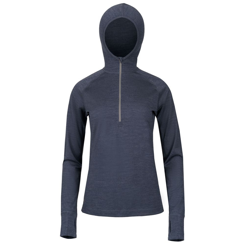 Fjern - Womens Första Merino Blend Long Sleeve Hoodie Baselayer (Storm Grey) | Embark on your next adventure with the Första Hoodie, a lightweight and high-performance technical hoodie