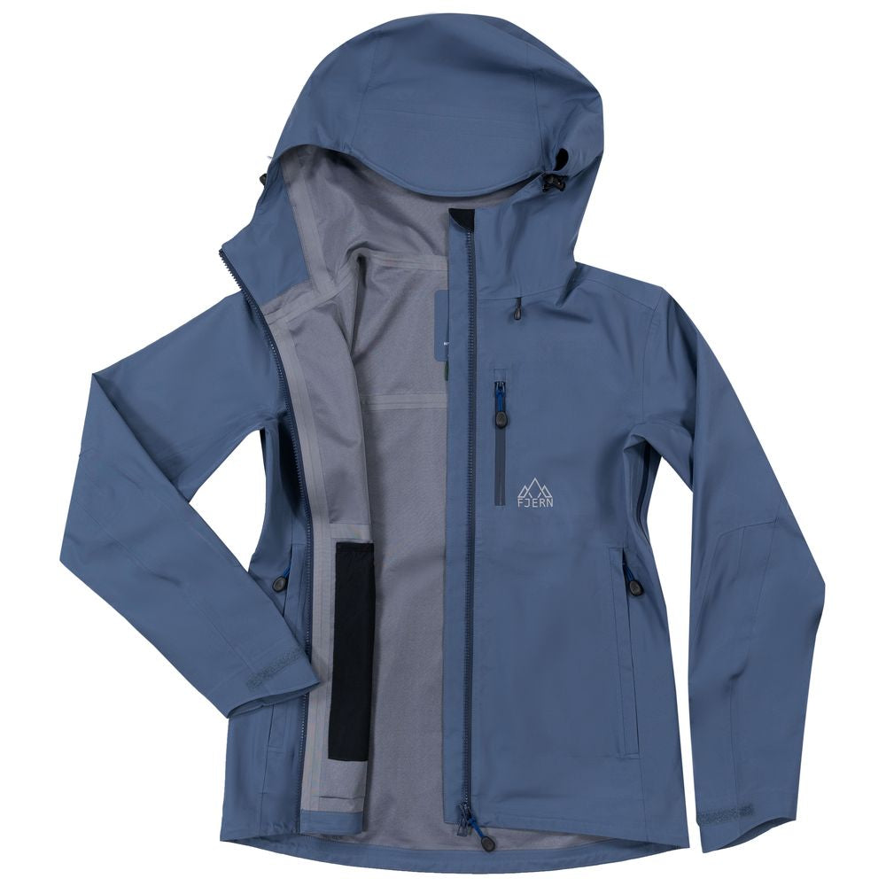 Fjern - Womens Forsvar Eco Waterproof Jacket (Indigo) | A testament to sustainable exploration, the Forsvar integrates planet-conscious waterproofing with a 15k/15k ecoSHIELD® fabric, crafted entirely from recycled polyester
