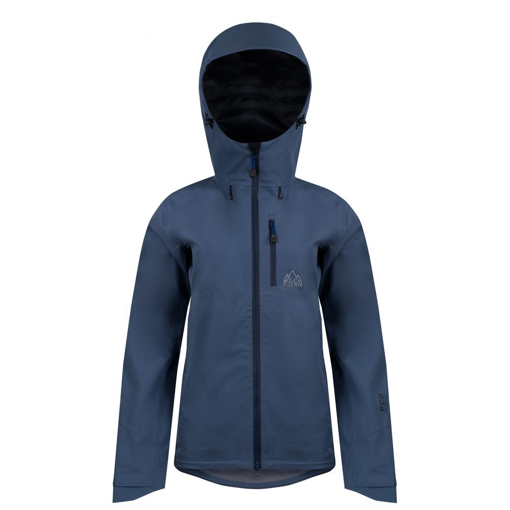 Fjern - Womens Forsvar Eco Waterproof Jacket (Indigo) | A testament to sustainable exploration, the Forsvar integrates planet-conscious waterproofing with a 15k/15k ecoSHIELD® fabric, crafted entirely from recycled polyester