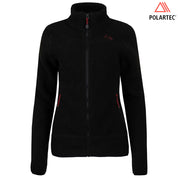Fjern - Womens Koselig Polartec Fleece Jacket (Black/Rust) | Stay warm and cosy on your alpine adventures with our mid-layer Polartec fleece