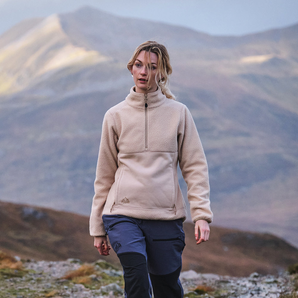 Fjern - Womens Mysig Eco Half Zip Fleece (Oatmeal/Grey Brown) | The Mysig Eco Fleece is your essential mid-layer for every outdoor adventure