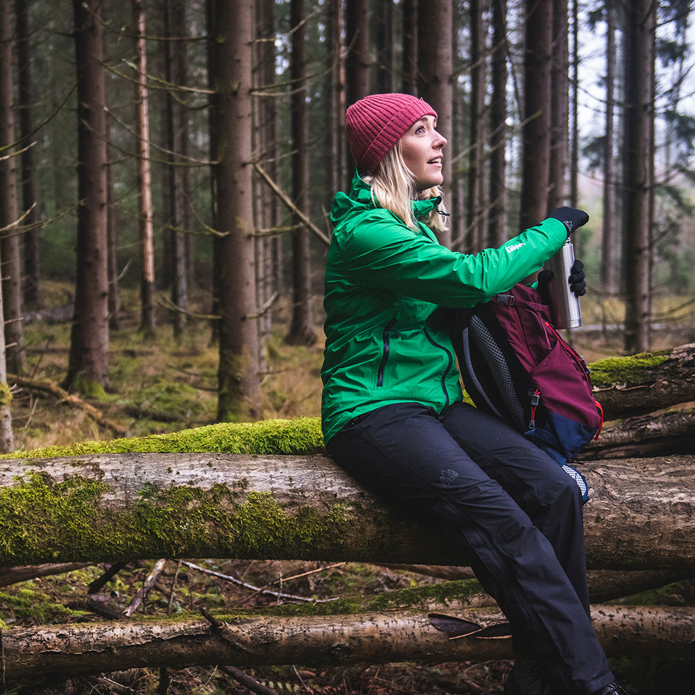 Fjern - Womens Skjold Packable Waterproof Jacket (Green/Pine) | The Skjold is your ultimate shield for fast and light activities, designed to keep you active in any weather