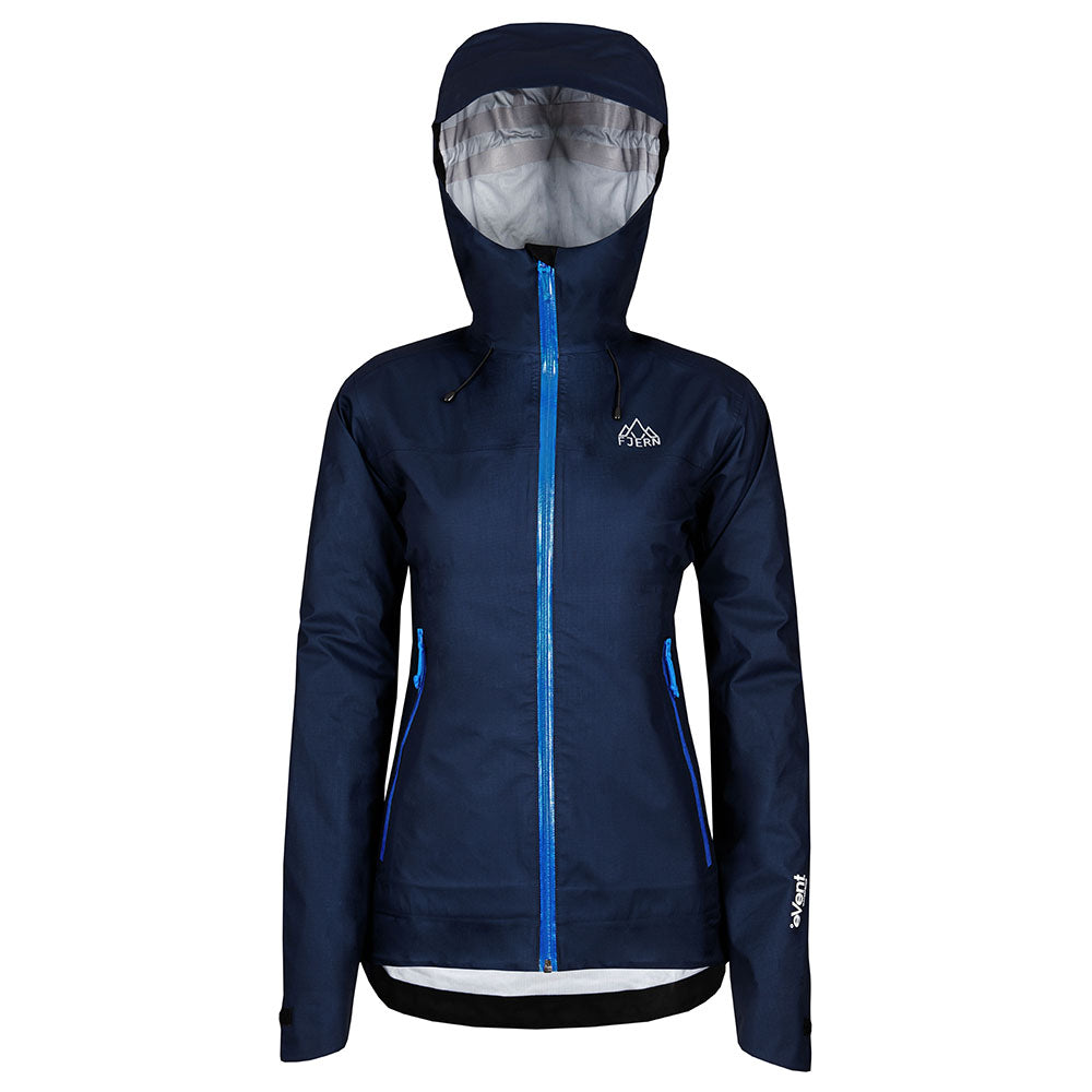 Fjern - Womens Skjold Packable Waterproof Jacket (Navy/Cobalt) | The Skjold is your ultimate shield for fast and light activities, designed to keep you active in any weather