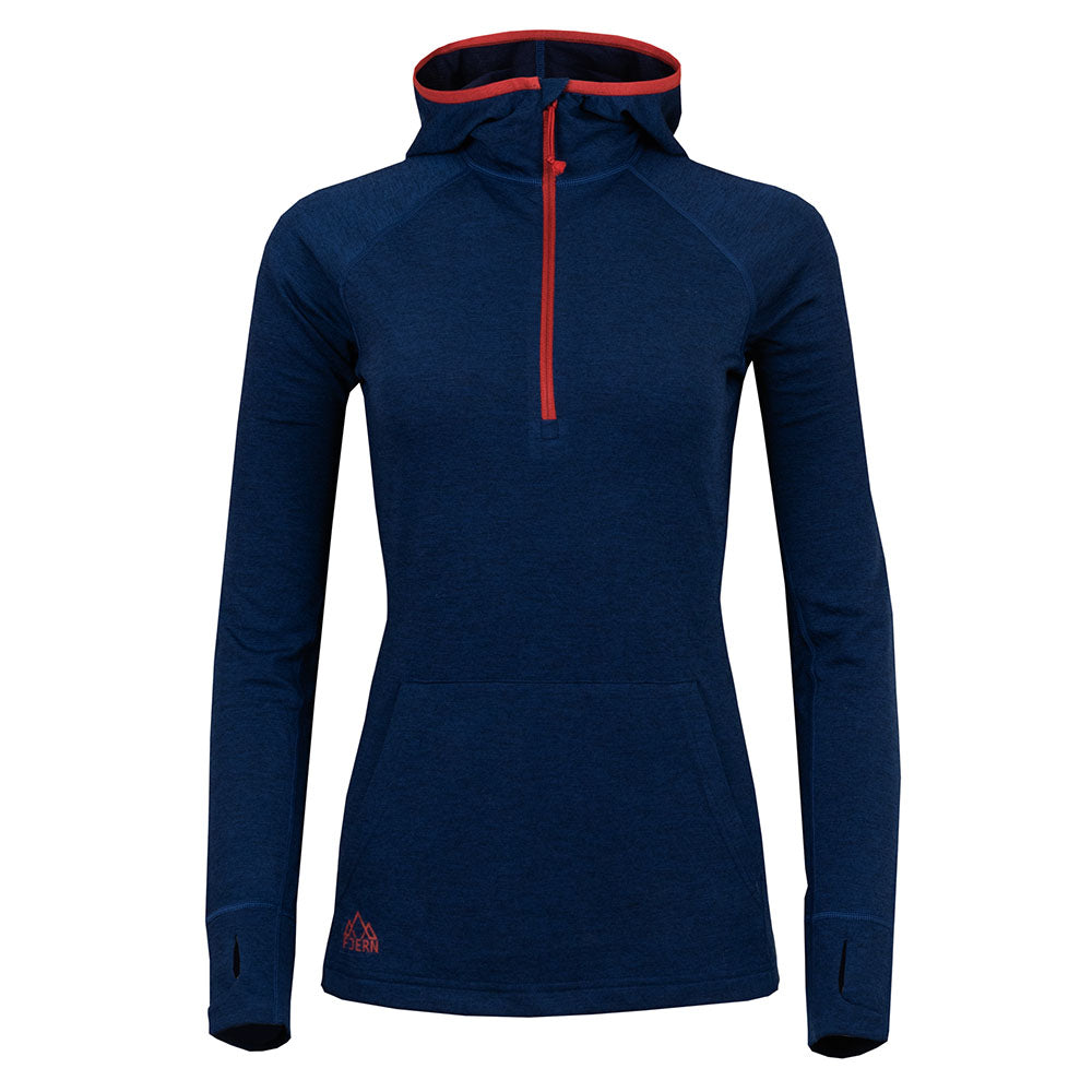Fjern - Womens Terreng Merino Blend Half Zip Hoodie (Navy) | Embark on your next alpine adventure with a light-weight, technical hoodie designed for performance