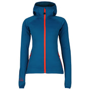 Fjern - Womens Vandring Stretch Fleece Jacket (Teal/Orange) | The Vandring is a mid-weight technical fleece hoodie designed for warmth, flexibility, and performance